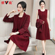 雅鹿中老年女裝紅色媽媽裝套裝連衣裙女貴夫人端莊喜婆婆婚宴禮服套裝