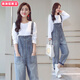 柏潮春秋網(wǎng)紅時(shí)尚百搭洋氣設計感不規則連體牛仔背帶褲女 淺藍色-普通款 S 建議90-105斤