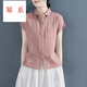 冪系上衣棉麻短袖夏季小衫春秋女裝亞麻襯衫2025新款素訂品牌媽1媽裝 粉色 S