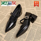 卡帝樂(lè)鱷魚(yú)（CARTELO）真皮單鞋女2025早春季新款法式尖頭瑪麗珍女鞋時(shí)尚高跟粗跟小皮鞋 黑色 37