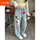 紅蜻蜓刺繡直筒闊腿牛仔褲女2025年春夏季新款女裝高腰休閑女士長褲子女 淺藍色長褲- 常規(guī) L