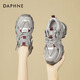 達芙妮（DAPHNE）老爹鞋女厚底增高新款休閑百搭網(wǎng)面透氣戶外運動鞋女生學(xué)生 銀紅色 單層 跟高8cm 38 (240mm) 標準碼
