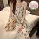 JIOESC帶胸墊睡裙女款夏季吊帶裙甜美可愛學(xué)生可外穿大碼寬松家居服睡衣 藍(lán)色小花睡裙 XL 【120-140斤】