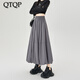 QTQP花苞裙半身裙女2025夏季新款學(xué)生高腰中長(cháng)款A字燈籠寬松蓬蓬裙 灰色 薄款 S 推薦80-95斤
