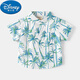 迪士尼（Disney）兒童短袖花襯衫男童立領(lǐng)襯衣海邊度假風夏季polo衫男寶寶沙灘上衣 椰樹-V領(lǐng)短襯衫 120 cm
