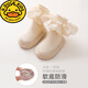G.duck小黃鴨嬰兒鞋襪春秋女寶寶公主學(xué)步室內防滑軟底地板襪花邊秋冬純 米杏色1雙裝(YR大花邊鞋襪) 11 S碼鞋底長(cháng)11cm約0-6個(gè)月