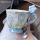 DSF郁金香高腳杯馬克杯高顏值陶瓷杯子水杯生日禮物送女生結(jié)婚伴 lucky禮盒珠光藍(lán)杯+花朵勺