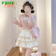 FSHE蕾絲荷葉邊蓬蓬半身裙女2025春夏甜美設(shè)計重工高腰a字短裙 奶杏色蓬蓬短裙 L