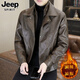 JEEP SPIRIT真皮綿羊皮衣外套男士春秋款皮夾克男裝休閑2025新款機車(chē)服 98815咖色【款】 加絨 XL 130-145斤