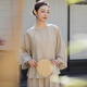清河煙雨新中式女裝春夏季復(fù)古改良旗袍上衣女中國(guó)風(fēng)禪服斜開(kāi)襟系帶茶藝服 米灰黃 均碼 【90-150斤】