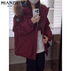 棉致加厚工裝連帽棉服女新款寬松派克服棉衣外套女面包服羽棉襖絨服 安哥拉紅【高品質(zhì)】 L 125-145斤