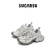 SugarSu25年春季新款蛇年老爹復古全鉆拼色綁帶增高休閑女鞋 貝母色 38