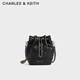 CHARLES&KEITH絎縫菱格鏈條水桶包雙肩包包女包女友生日禮物CK2-10701506 Black黑色 M