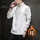 花花公子（PLAYBOY）秋冬季衛衣男高領(lǐng)加絨保暖德絨加厚潮流寬松長(cháng)袖t恤打底上衣男士 62白色 2XL