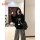 乖甜星毛絨蝴蝶結黑色套頭毛衣女2025秋裝新款針織衫女設計感百搭上衣冬 黑色 L 建議105-115斤