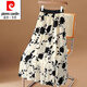 皮爾卡丹（pierre cardin）23夏季新款高腰雪紡印花遮跨顯瘦中長款a字大擺半身裙子女 杏色大花 XL 建議130-145斤