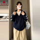 夏雨瑤2025春秋新款美式夾克棒球服外套女春季韓系chic上衣 【藏青色】 薄款 M 45/55kg
