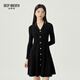 深呼吸DEEP BREATH女裝V領(lǐng)鏤空金屬扣高腰傘裙針織連衣裙A500339 黑 XL (5)