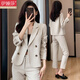 伊婭莎休閑短款西裝套裝女春秋時(shí)尚百搭職業(yè)裝氣質(zhì)女神范小個(gè)子西服外套 單件米白色西裝 XL 建議110-120斤