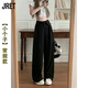 JRET休閑褲女翻領(lǐng)設計西裝褲女夏秋韓版2025新款高腰闊腿直筒長(cháng)褲子女 黑色[小個(gè)子158以下] M [105斤以下]