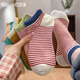 佰姿緣襪子女士短襪純棉防臭春秋條紋防滑不掉跟多巴胺船襪夏季薄款 4色各一 均碼 【免費試穿一雙】