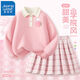 真維斯（Jeanswest）女童衛衣套裝兒童2025新款秋裝中大童百褶裙學(xué)院風(fēng)JK半身裙兩件套 櫻花粉趴草莓X+粉 150 【推薦體重68-80斤】