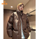 派吉鯊設計感小眾pu皮服女大碼mm棉服女加厚寬松情侶面包服2025年秋冬 咖色 S 建議70-95斤