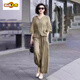 初徑天絲棉麻套裝媽媽2026夏季新款V領(lǐng) 韓版休閑時(shí)尚上 橄欖色 3XL 150-165