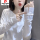 皮爾卡丹歐貨春季中國風(fēng)純棉打底衫女長(cháng)袖百搭顯瘦袖子盤(pán)扣民族風(fēng)T恤上衣 白色 L 115-130斤