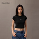 Calvin KleinJeans夏季女士活力少女感休閑ck刺繡時(shí)尚辣妹正肩羅紋短袖T恤 UB1-太空黑 S
