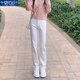 莫代爾白色直筒牛仔褲女2025春夏秋新款高腰顯瘦修身拖地煙管褲長褲子 白色-長褲 M