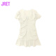 Jret法式復古設計感小眾褶皺娃娃領(lǐng)連衣裙夏季新款小個(gè)子收腰別致短裙 杏色 L