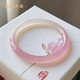 郎凱丹頓玉髓手鐲冰種女款淺粉色瑪瑙少女年輕款貴妃鐲子扁圓條送 52碼 粉紅色細(xì)條