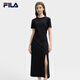 FILA 斐樂針織連衣裙2025夏季時尚休閑開叉顯瘦修身T恤長裙