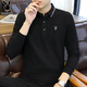 花花公子（PLAYBOY）T恤男長(cháng)袖秋冬季男士polo打底衫寬松潮流上衣服休閑男裝 黑色 5XL
