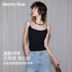 Henny Rue女士吊帶背心女純色棉質(zhì)細(xì)肩帶坑條自帶胸墊大圓領(lǐng)基礎(chǔ)款打底上衣 深邃黑 L （建議105-130斤）