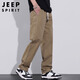 JEEP SPIRIT吉普純棉休閑褲男春夏季寬松直筒褲子男士工裝闊腿褲 卡其 XL