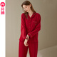 芬騰情侶睡衣春秋季純棉女紅色結(jié)婚本命年全棉家居服套裝 棗紅 M