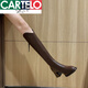 卡帝樂(lè )鱷魚(yú)（CARTELO）新品尖頭高筒女靴子2024新款秋冬高跟長(cháng)靴v口長(cháng)筒棕色瘦瘦馬丁靴 棕色(加絨) 單層 36