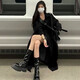 春乏2025春秋中長(cháng)款學(xué)生英倫風(fēng)衣女過(guò)膝卡其色感小個(gè)子西裝外套女 黑色 M 建議115-125斤
