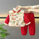 鸞雀翔一周歲女寶寶冬裝加絨套裝2歲女童拜年服兒童新年衣服加厚兩件套 玉兔祥云拜年服女童過(guò)年衣服 100 建議身高90-100 體重24-30