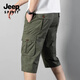 JEEP SPIRIT七分褲男士夏季休閑短褲直筒純棉工裝褲寬松運動(dòng)短褲 軍綠色 3XL