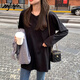 MJ STYLE長(zhǎng)袖開(kāi)衩T恤女2025秋季新款寬松套頭純色打底衫運(yùn)動(dòng)風(fēng)百搭上衣