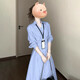 FSHE藍(lán)色條紋polo襯衫連衣裙女裝2025春秋季新款法式氣質(zhì)感長(zhǎng)裙百搭女 【天藍(lán)色】 S 40/45kg