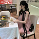 SNYDER WEAR新款法式溫柔風ins寬松系帶連衣裙無袖甜美生日海邊度假裙子 粉黑（短款） S 建議(90斤以內(nèi))