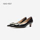 NINE WEST【商場(chǎng)同款】尖頭低跟高跟鞋女2026新款通勤真皮法式單鞋子女 黑色 37