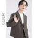 桂兒（guier）「人字紋」英倫腔調 毛呢法式西裝外套女款新款復古短款西服 深褐色-小西裝 M