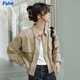 FSHE2025夏季新款長(zhǎng)袖短款工裝外套女設(shè)計(jì)感小眾春秋復(fù)古港味別致上衣 卡其色 S
