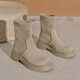 蜜凡蘇女士翻毛皮鞋復古馬丁靴厚底2024秋冬彈力瘦瘦靴平底粗跟小碼3233 卡其色-加絨 40