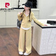 皮爾卡丹（pierre cardin）韓國女童洋氣連帽衛衣套裝2025春秋季女孩假兩件闊腿褲運動(dòng)兩件套 黃色 160 cm